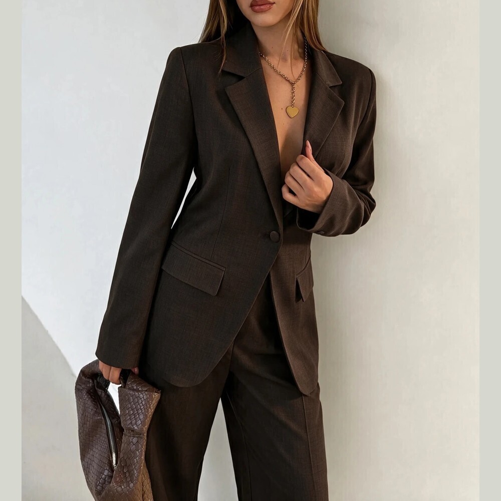 Brown Notch Lapel Blazer and Trouser Two Piece Suit Set